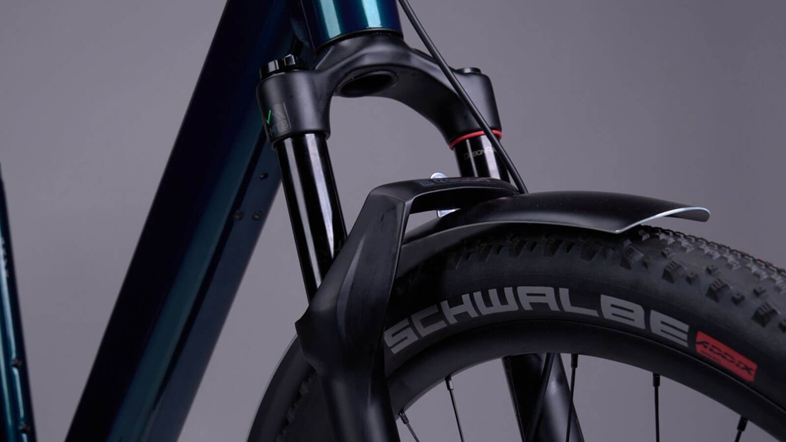 Reifen und Federgabel des Coboc Skye STP E-Bike